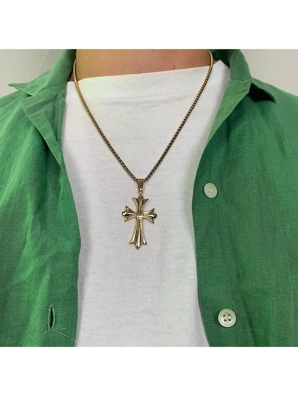 Gothic Gold Big Cross pendant stainless steel necklace